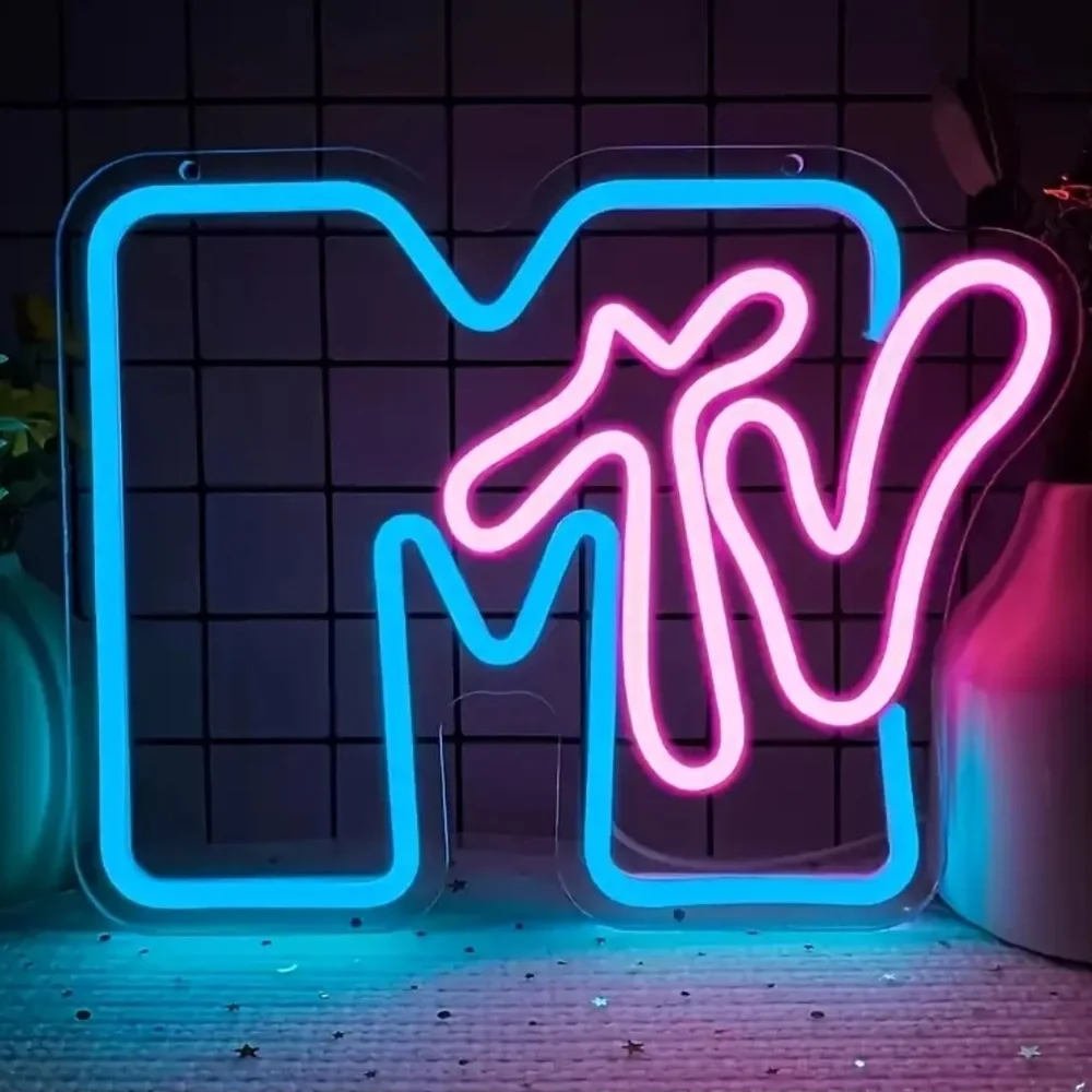 MTV Neon LED Wall Sign Music Television USB Dimmable Light Nostalgic Room Decor